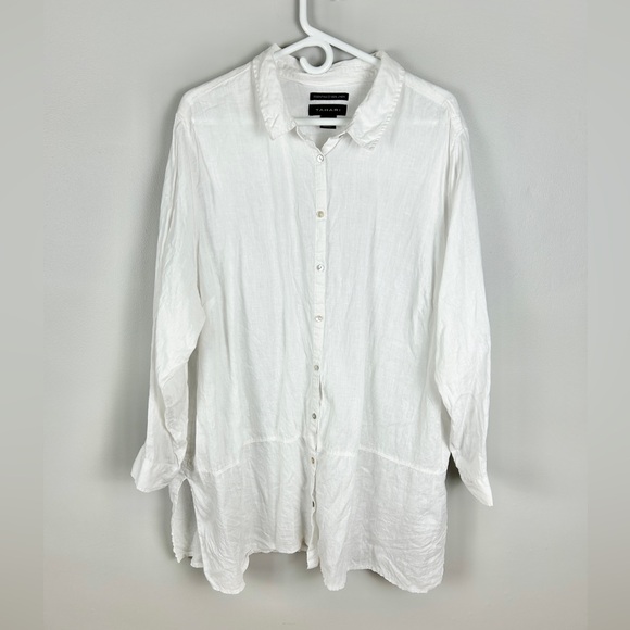 Tahari Tops - TAHARI 100% Linen Tunic Blouse Size 3X White Lagenlook Relaxed Beach Layering